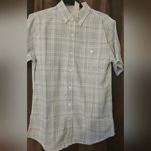 Weatherproof Vintage Mens Short Sleeve Button Down Shirt White Plaid
